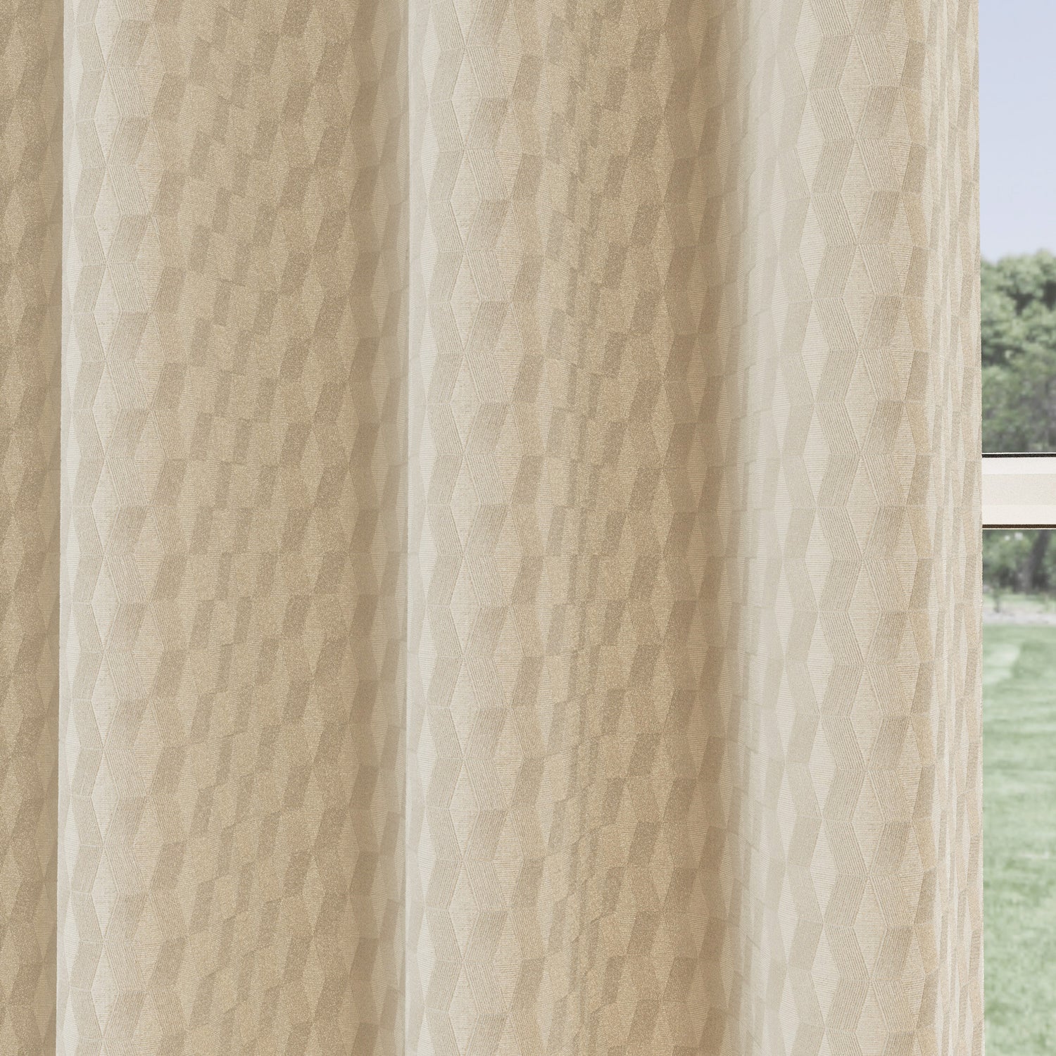 Tokyo Thermal Geometric Embossed Ready Made Eyelet Blockout Curtains Cream