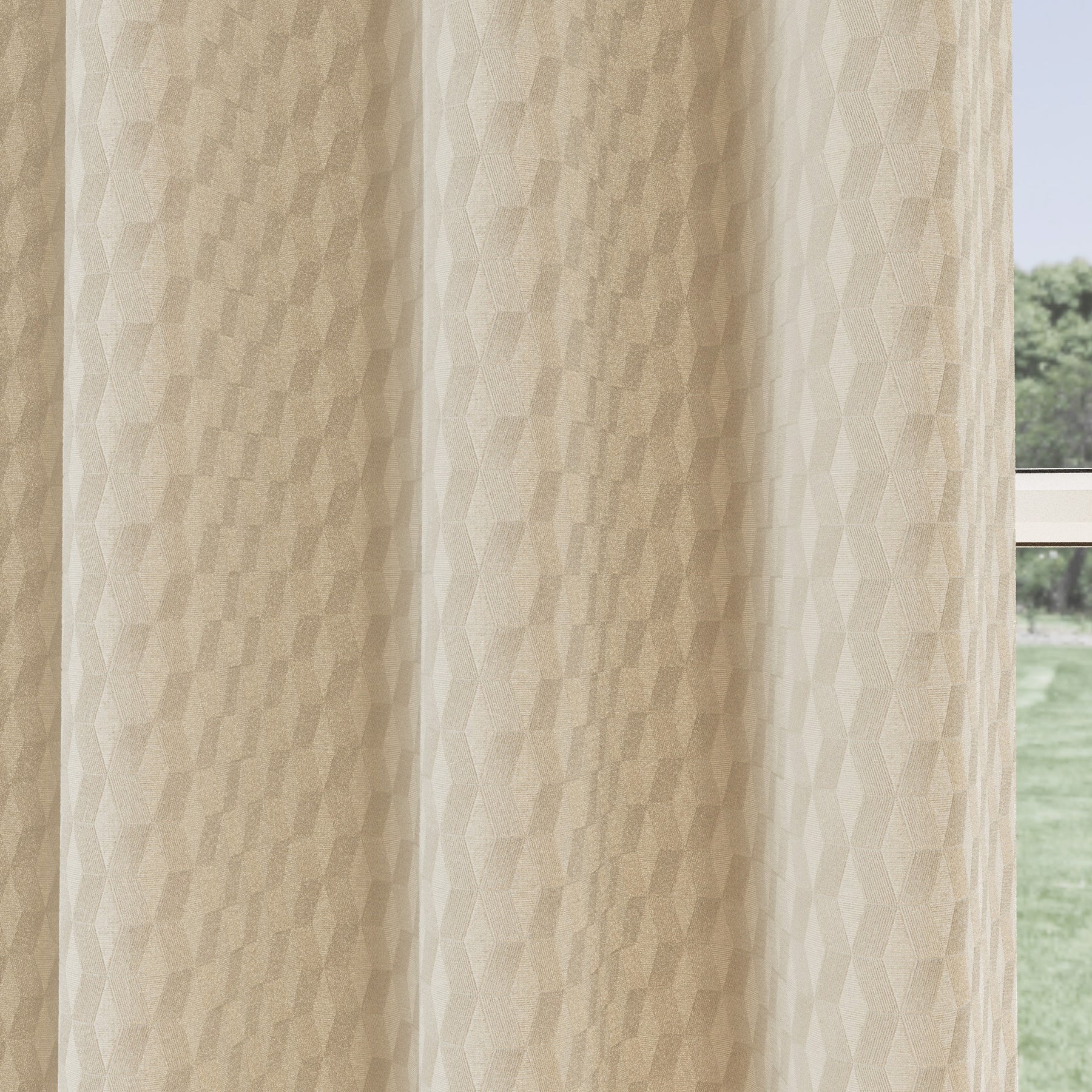 Tokyo Thermal Geometric Embossed Ready Made Eyelet Blockout Curtains Cream