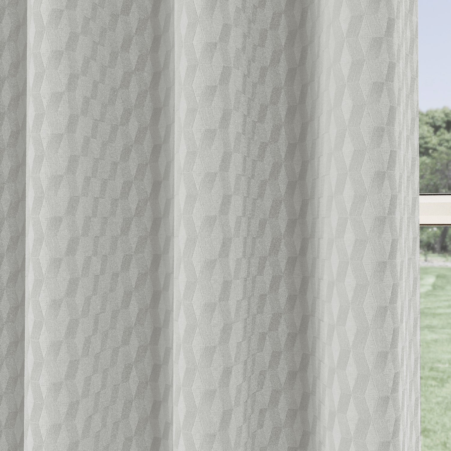 Tokyo Thermal Geometric Embossed Ready Made Eyelet Blockout Curtains Grey