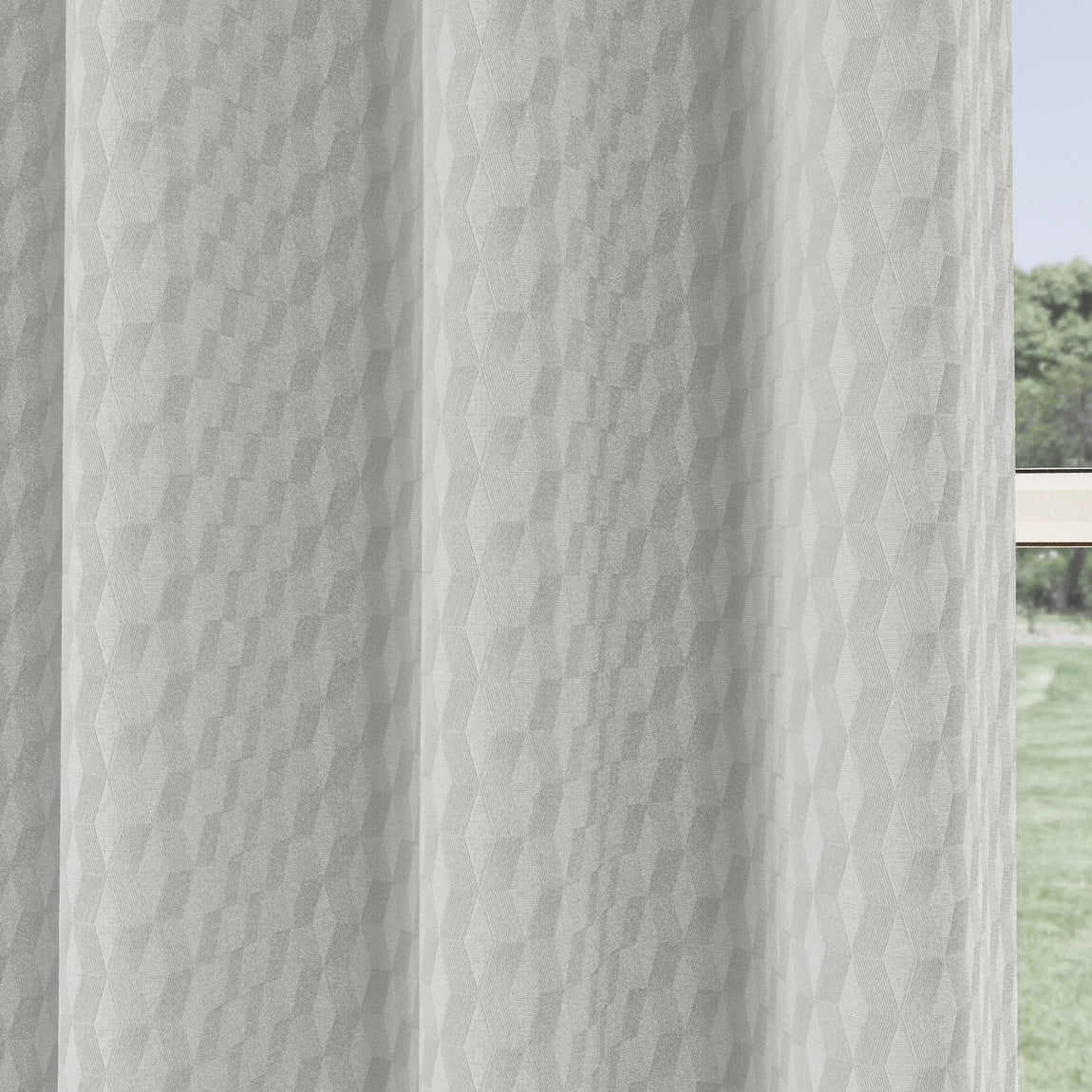 Tokyo Thermal Geometric Embossed Ready Made Eyelet Blockout Curtains Grey