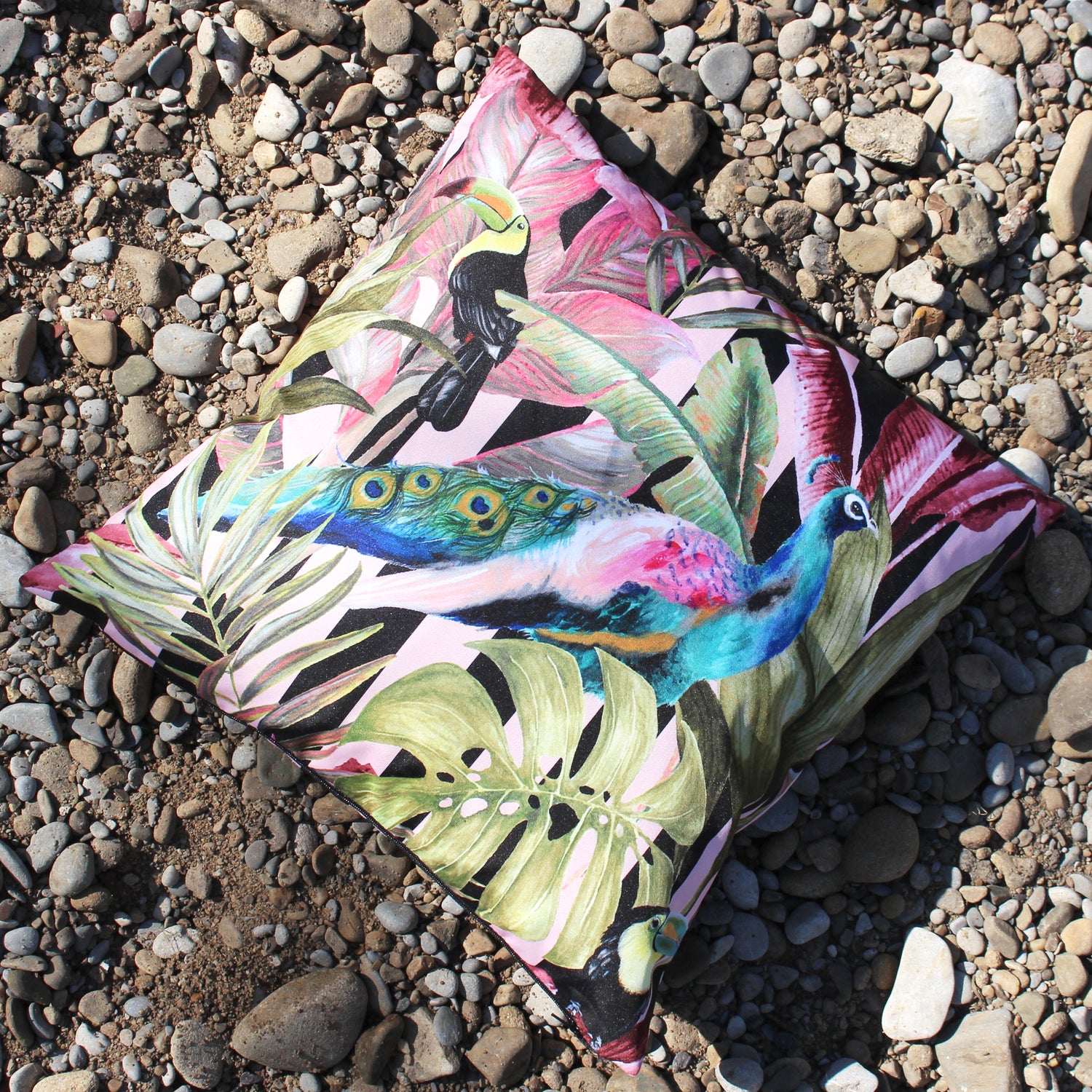 Toucan & Peacock Outdoor Filled Cushion 43cm x 43cm Multi