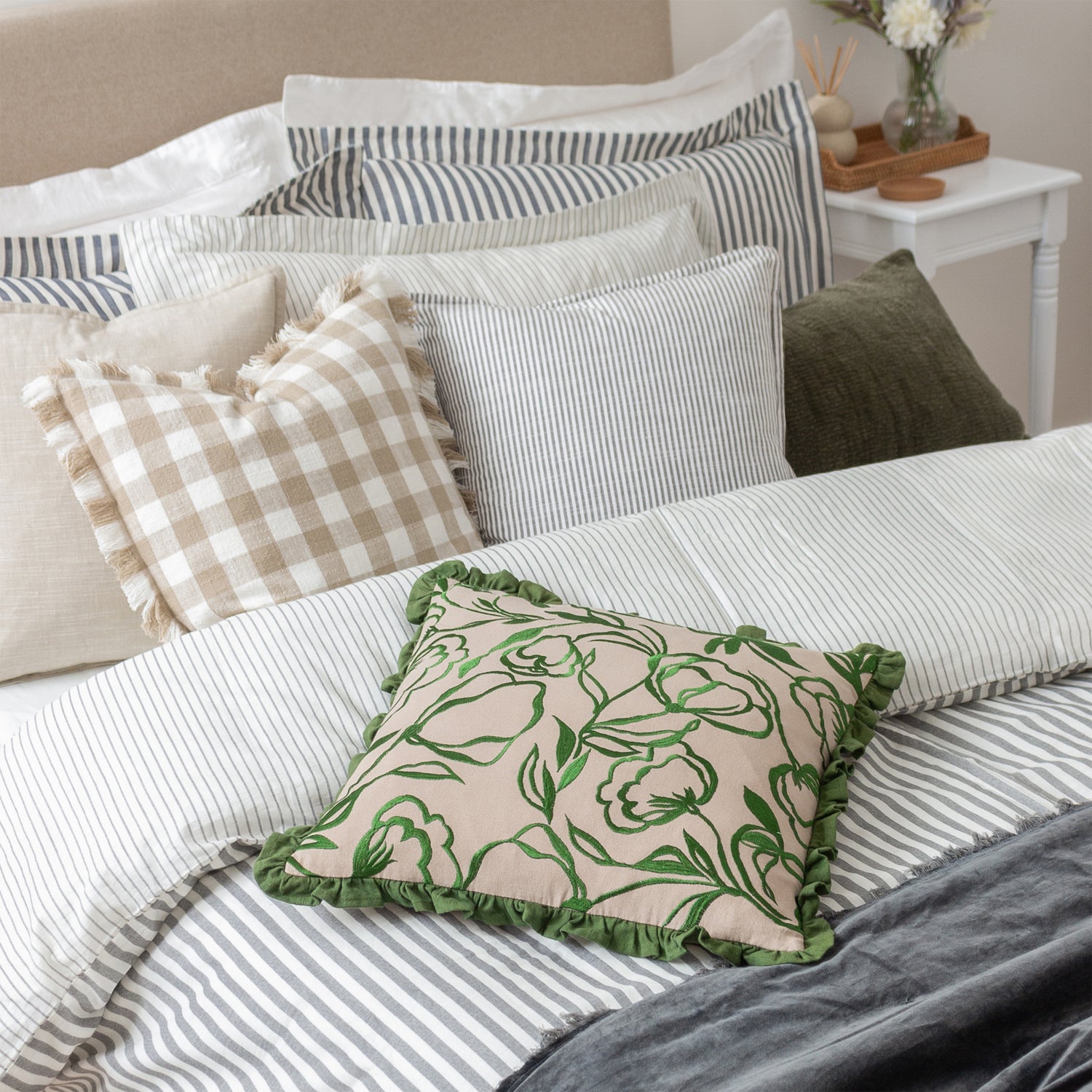 Truro Stripe Reversible Filled Cushion 45cm x 45cm Grey