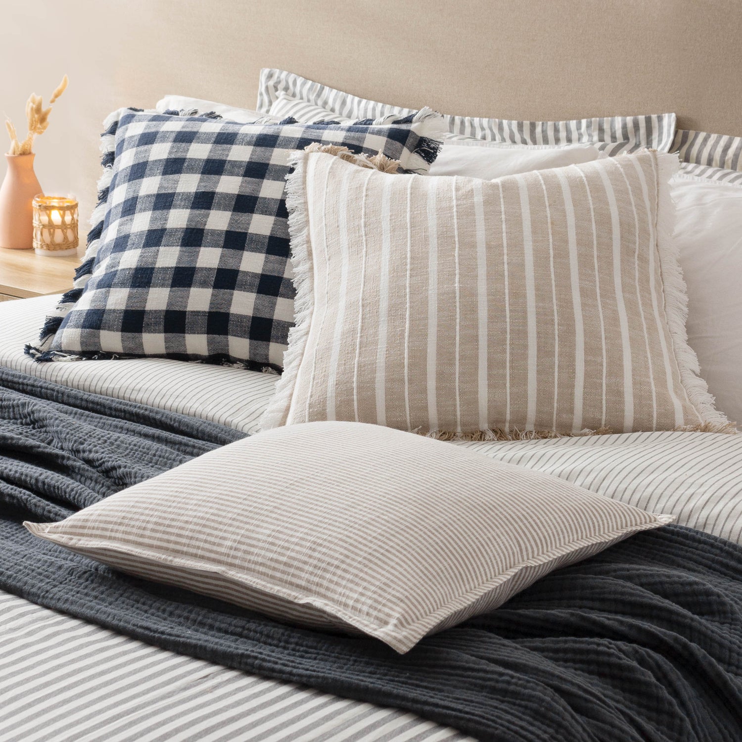 Truro Stripe Reversible Filled Cushion 45cm x 45cm Natural