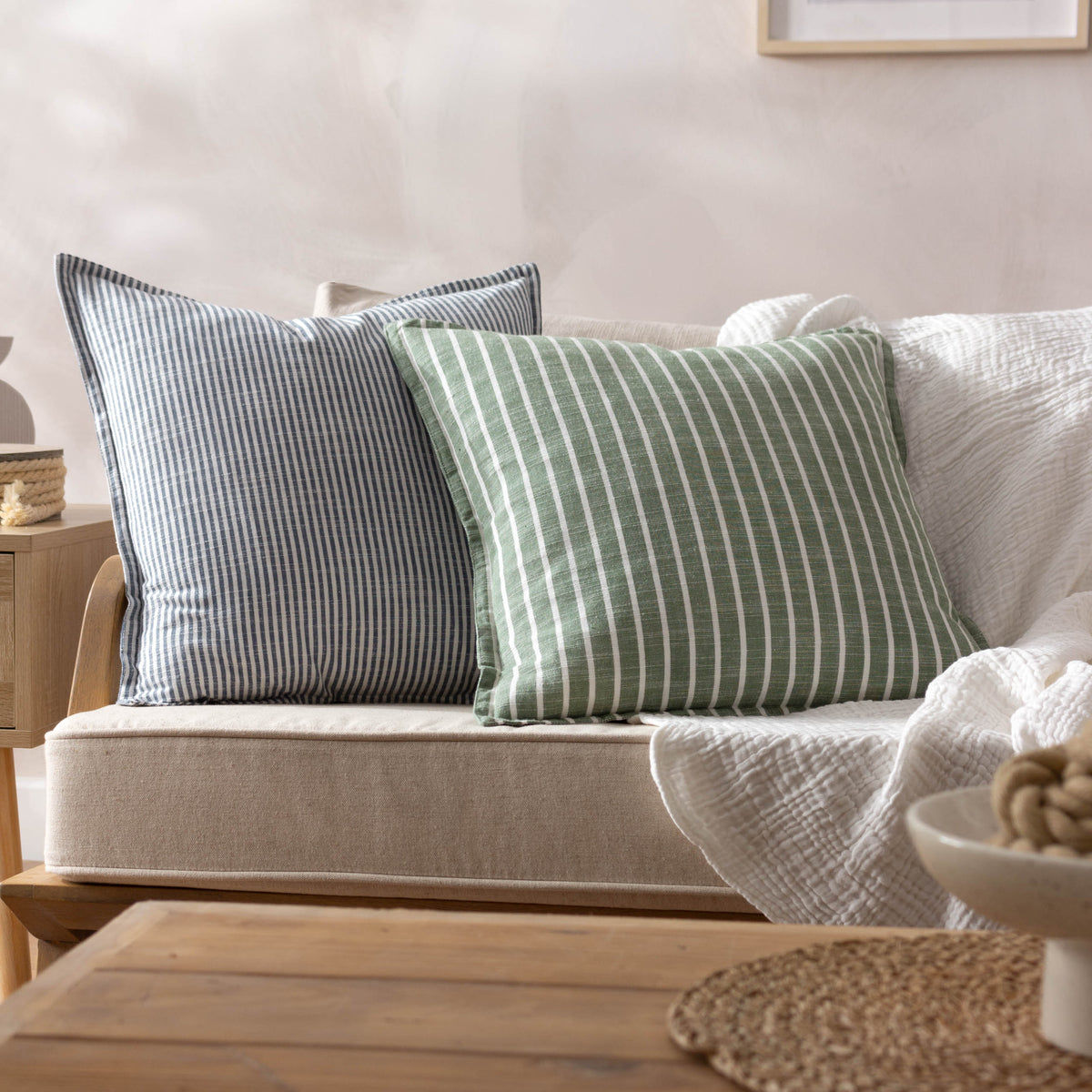 Truro Stripe Reversible Filled Cushion 45cm x 45cm Skyline