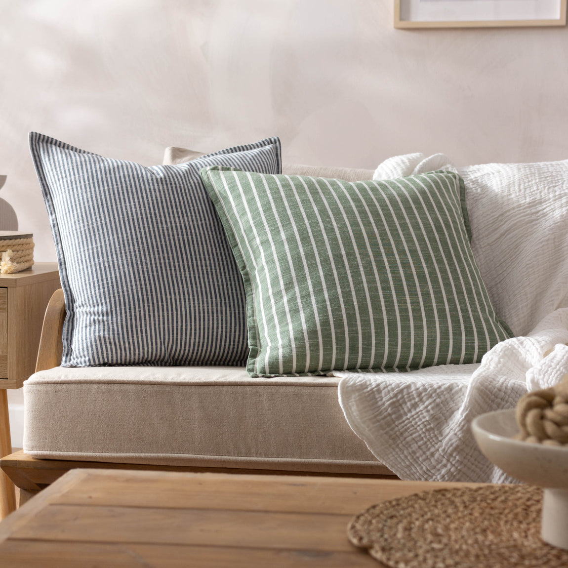 Truro Stripe Reversible Filled Cushion 45cm x 45cm Skyline