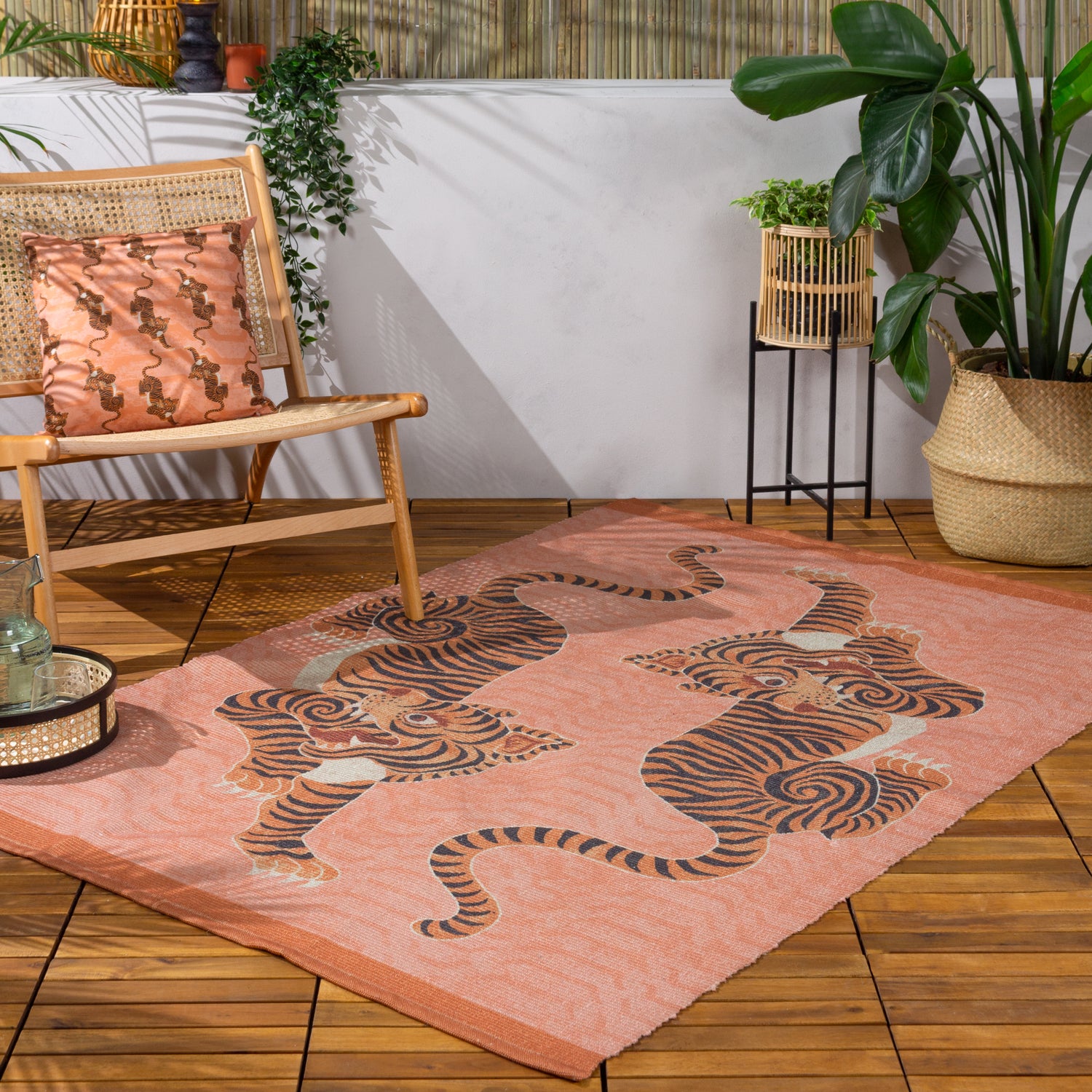 Tibetan Tiger Printed Rug Coral