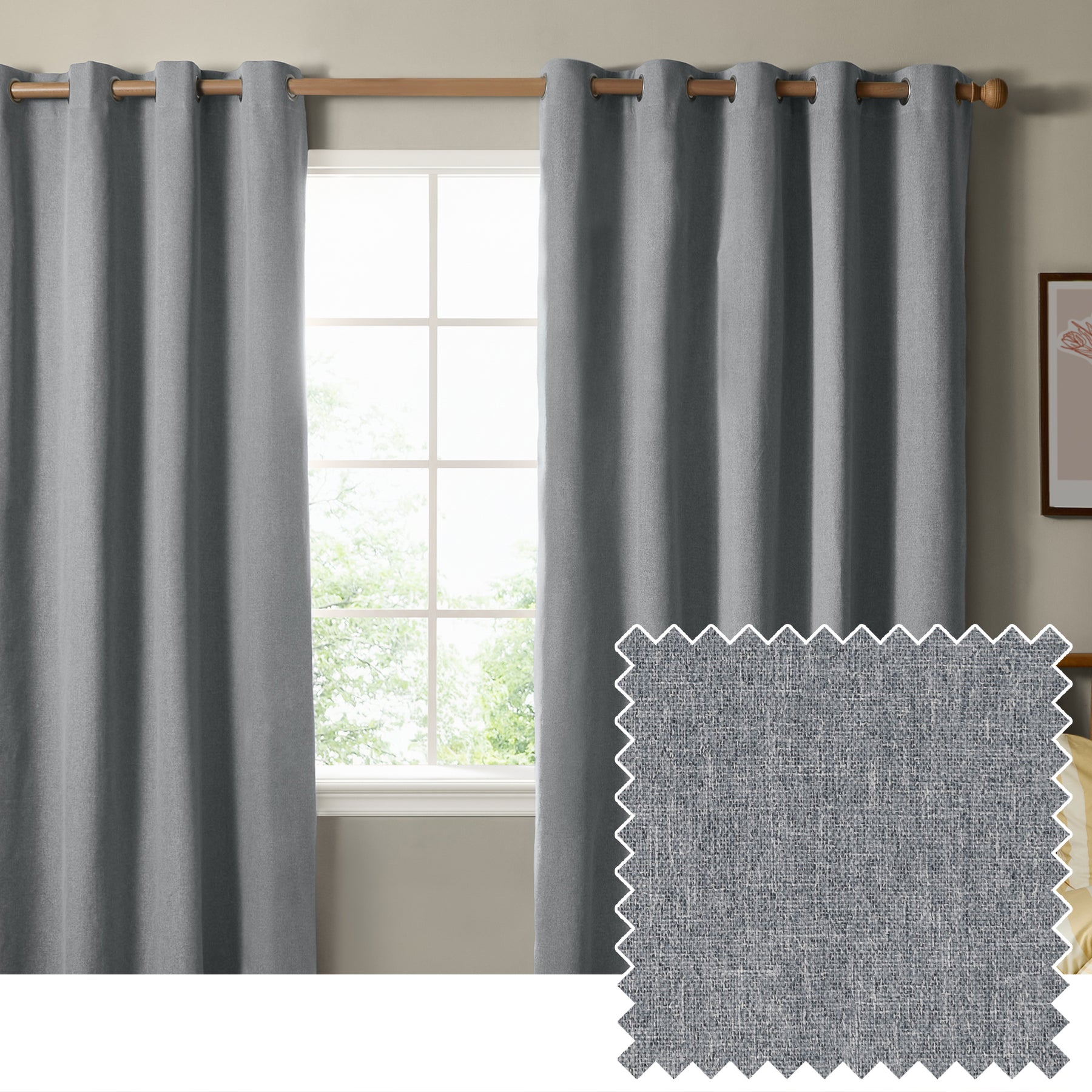 Furn Ultimate Textured Woven Ready Made Eyelet Blackout Curtains Denim