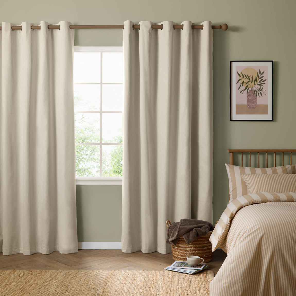 Furn Ultimate Textured Woven Ready Made Eyelet Blackout Curtains Ecru