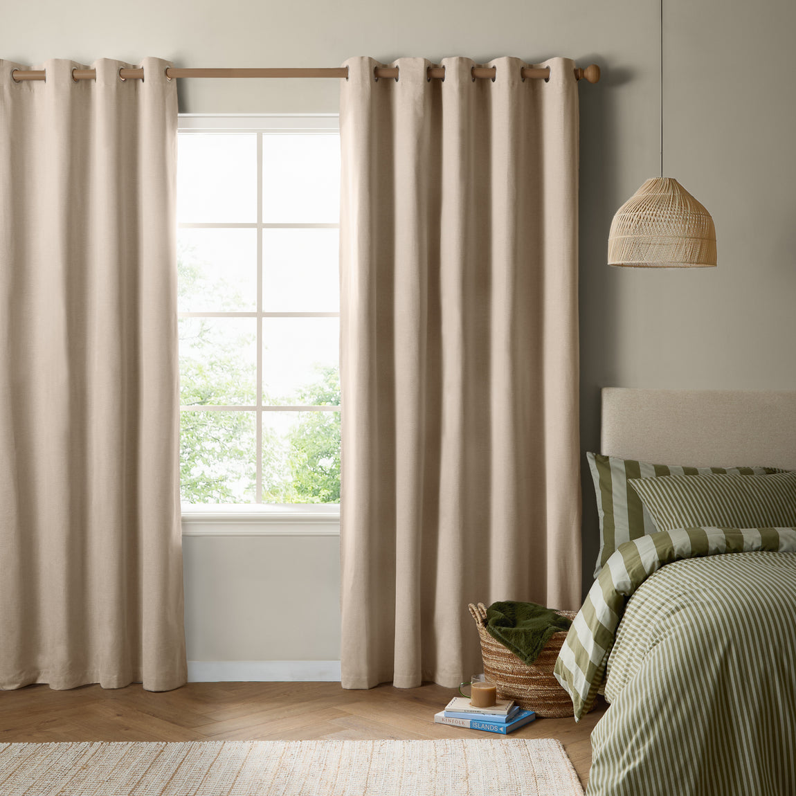 Furn Ultimate Textured Woven Ready Made Eyelet Blackout Curtains Natural
