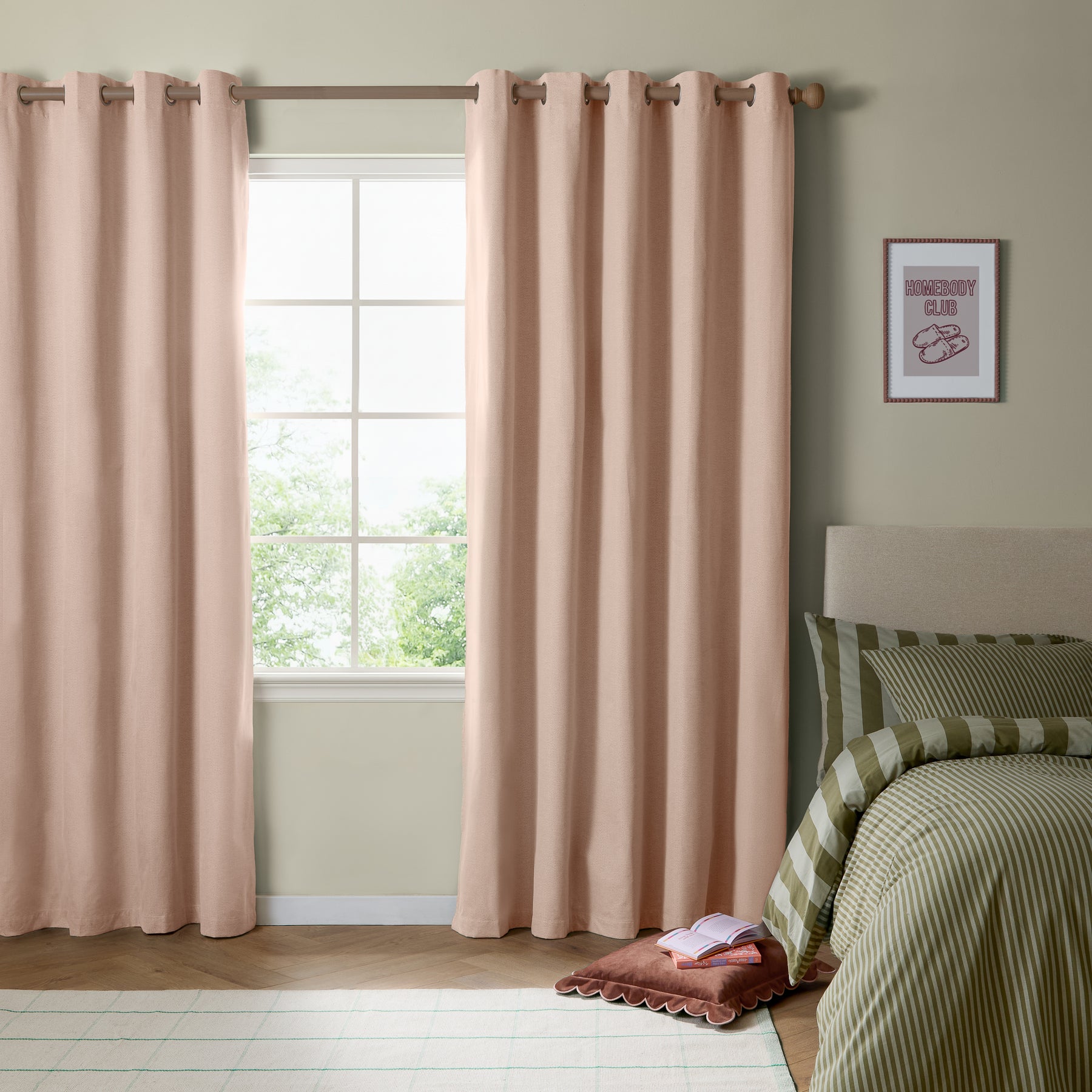 Furn Ultimate Textured Woven Ready Made Eyelet Blackout Curtains Pink