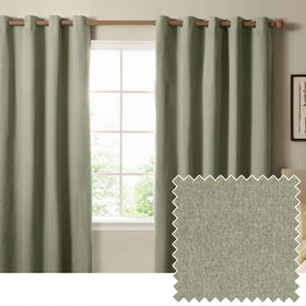 Furn Ultimate Textured Woven Ready Made Eyelet Blackout Curtains Sage