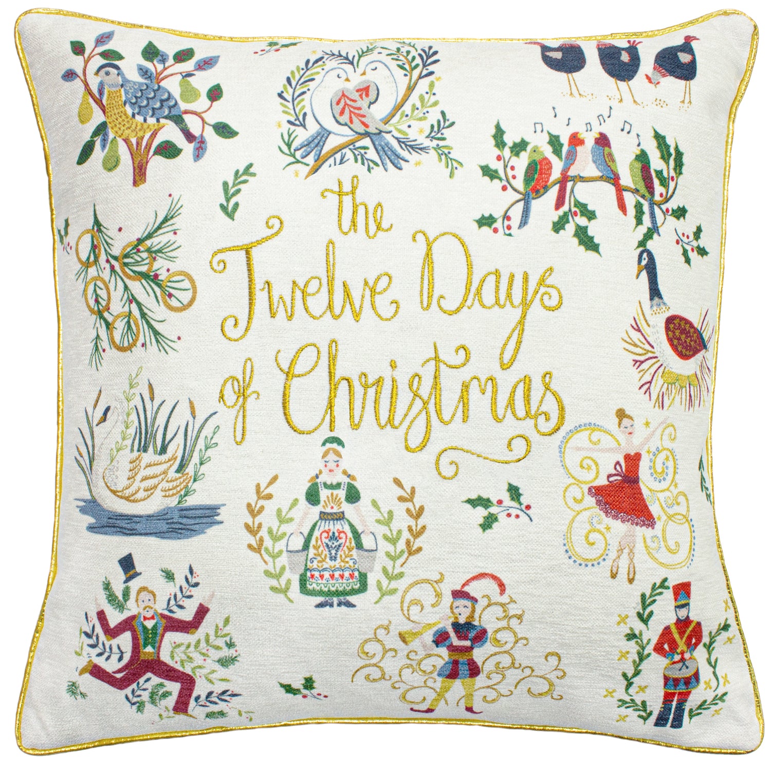 Twelve Days Embroidered Filled Cushion 50cm x 50cm Multi