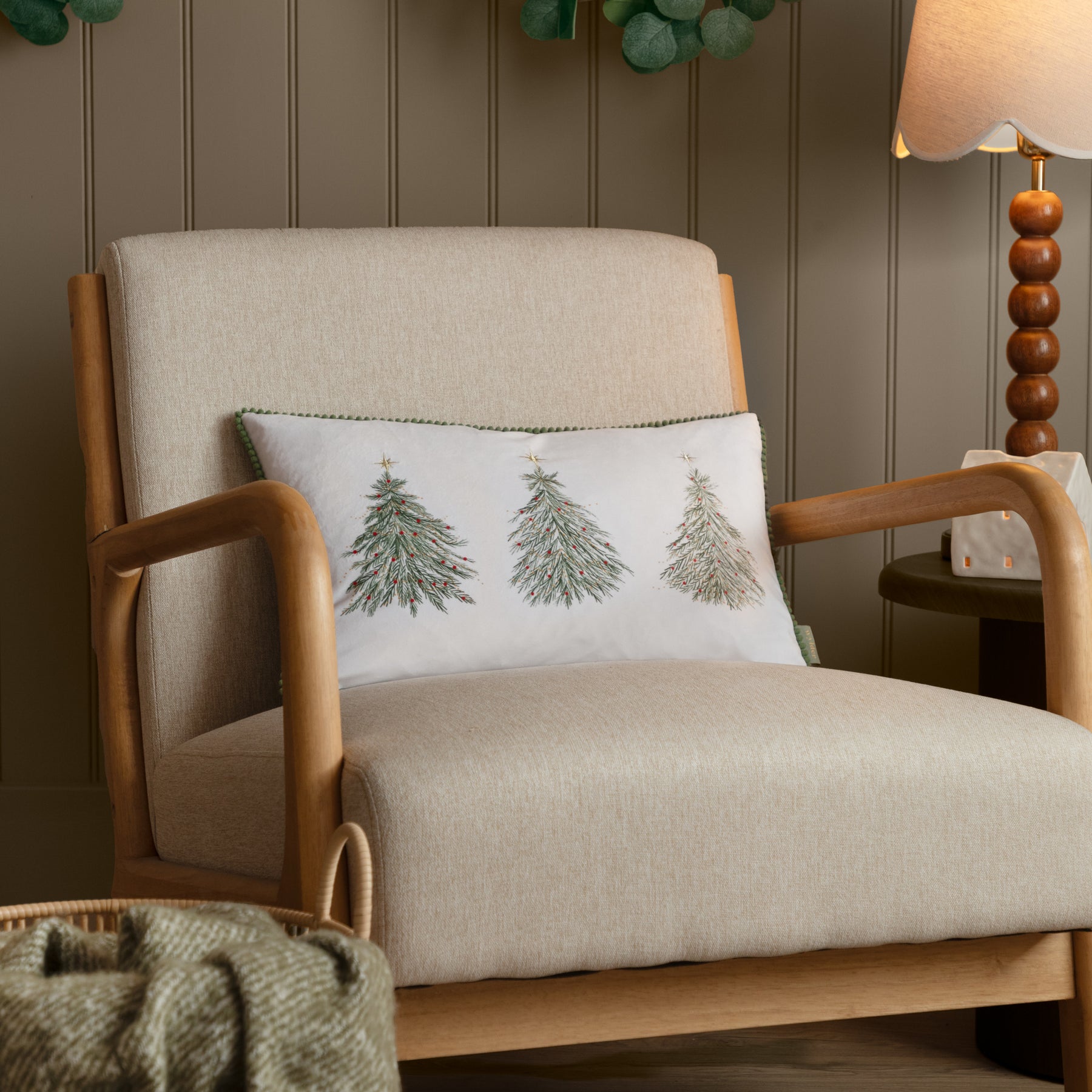 Twinkling Tree 30cm x 50cm Filled Cushion Green