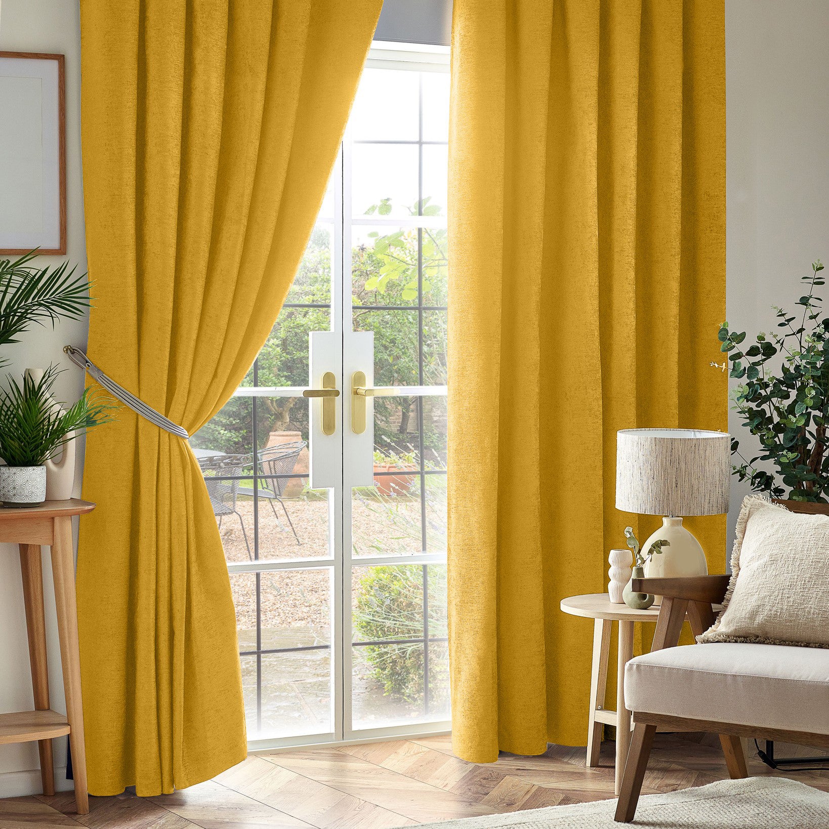 Chenille Triple Woven Ready Made Blackout Curtains Ochre