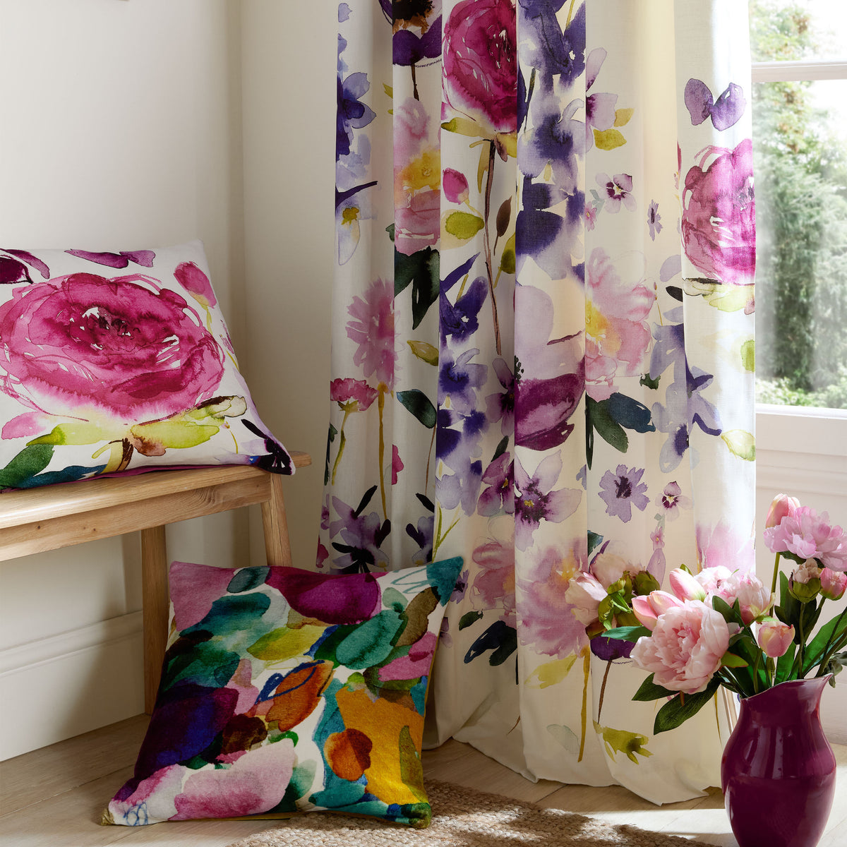 Bluebellgray Taransay Ready Made Pencil Pleat Curtains Fuchsia