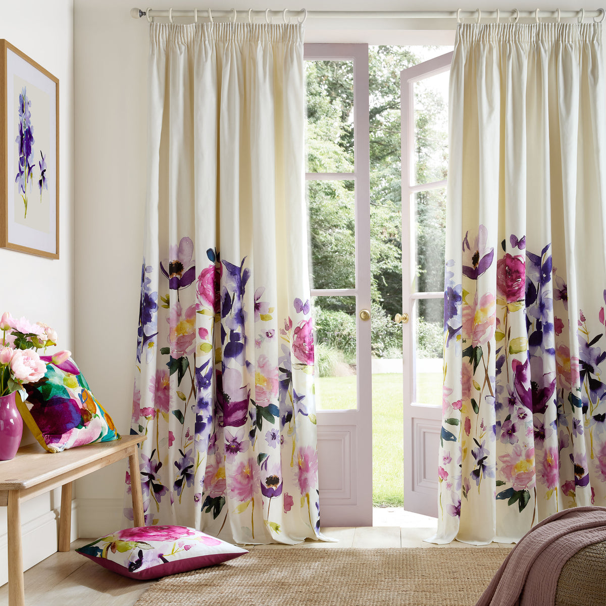 Bluebellgray Taransay Ready Made Pencil Pleat Curtains Fuchsia