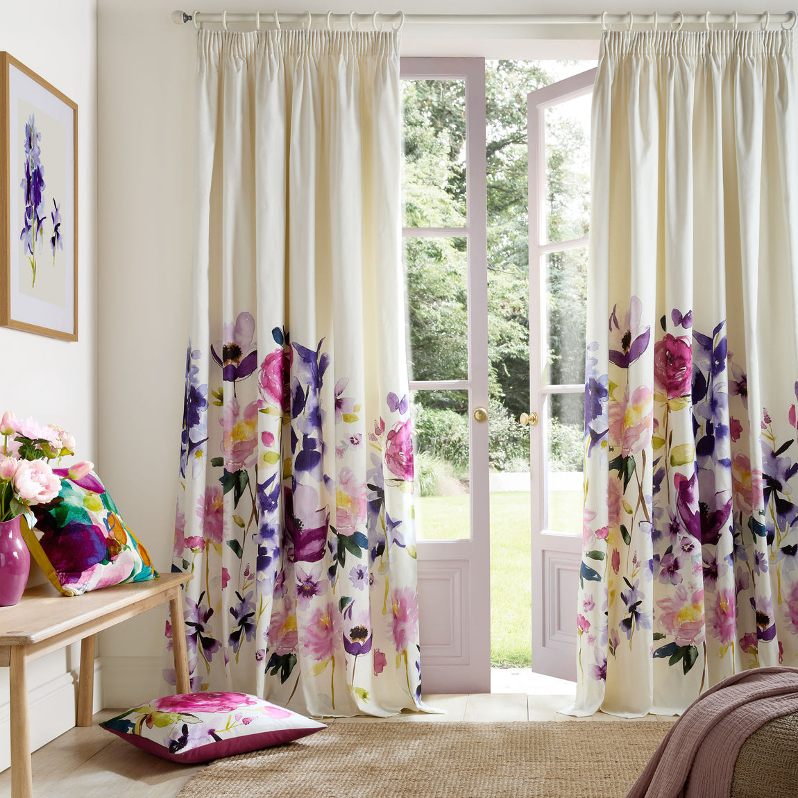 Bluebellgray Taransay Ready Made Pencil Pleat Curtains Fuchsia
