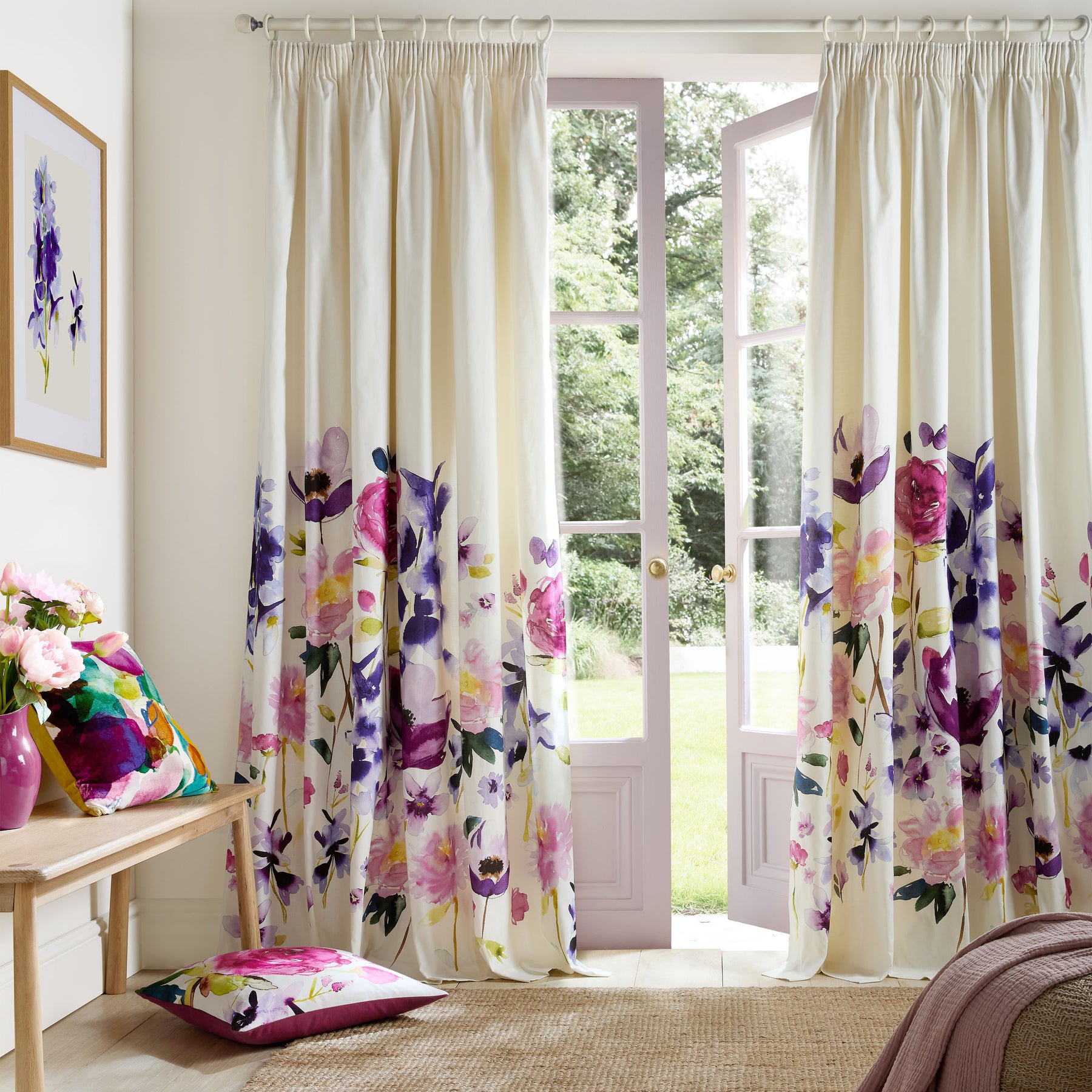 Bluebellgray Taransay Ready Made Pencil Pleat Curtains Fuchsia