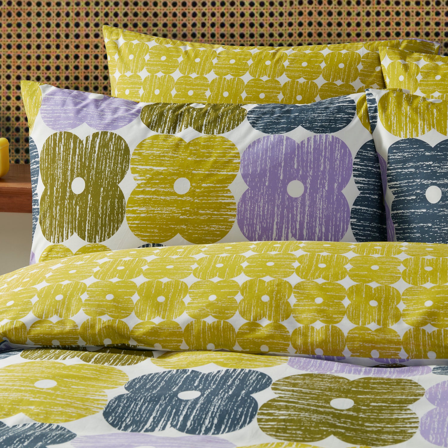 Orla Kiely Textured Flower Pair of Housewife Pillowcases Lilac Moss