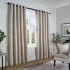 Curtina Textured Chenille Ready Made Blackout Eyelet Curtains Natural