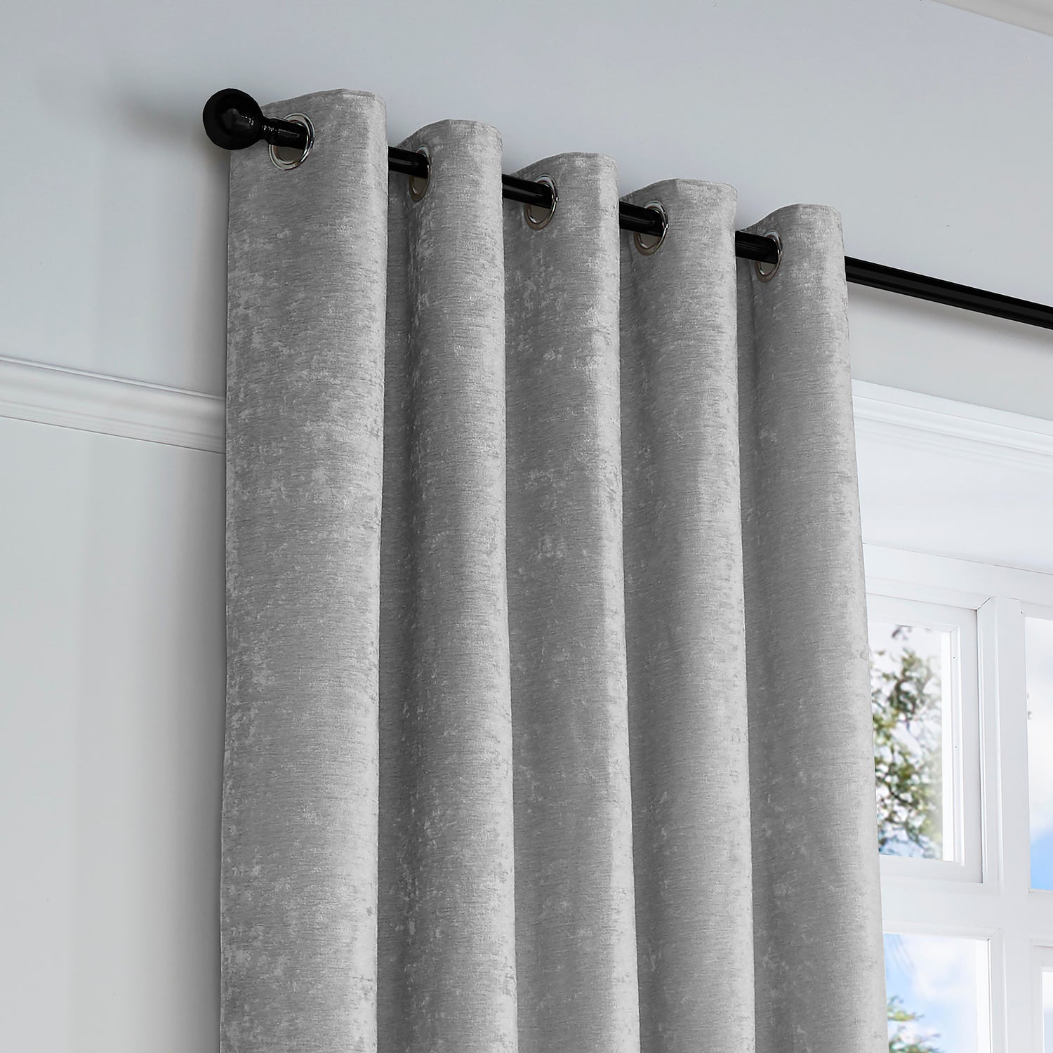 Curtina Textured Chenille Ready Made Blackout Eyelet Curtains Grey