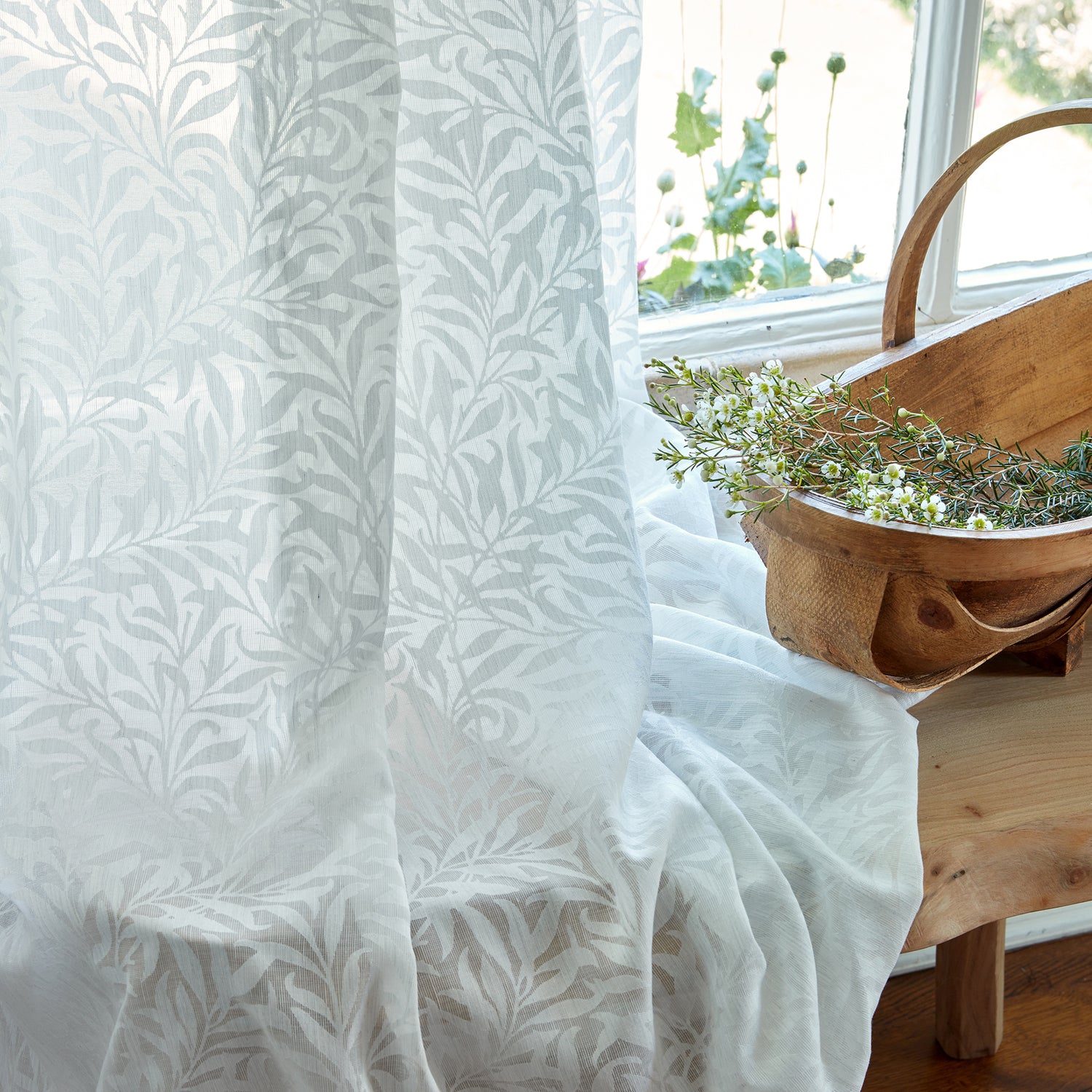 William Morris At Home Willow Bough Sheer Voile Fabric Chalk
