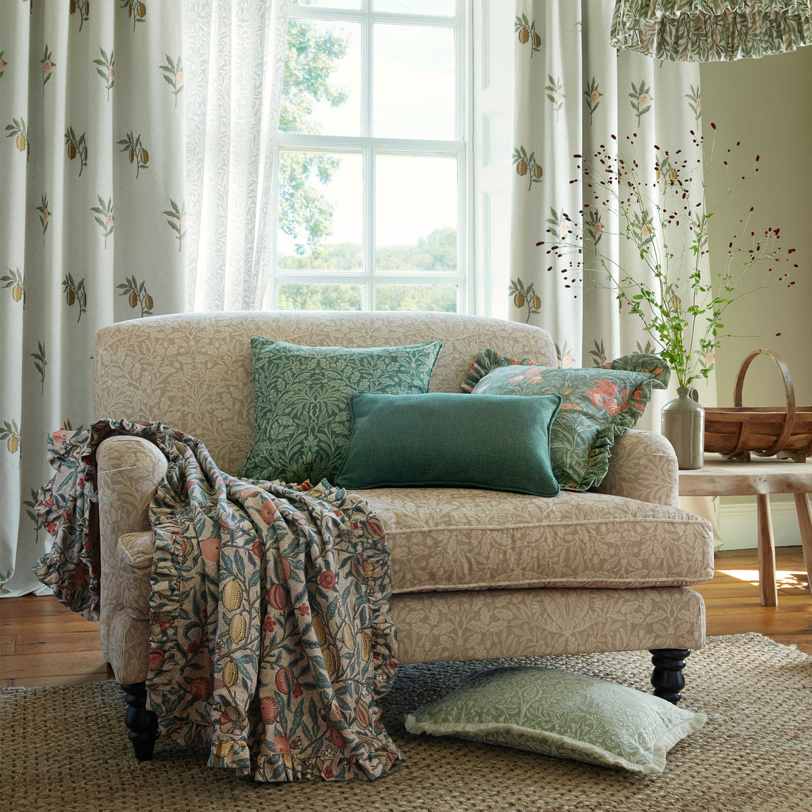William Morris At Home Fruit Embroidered Fabric Moss