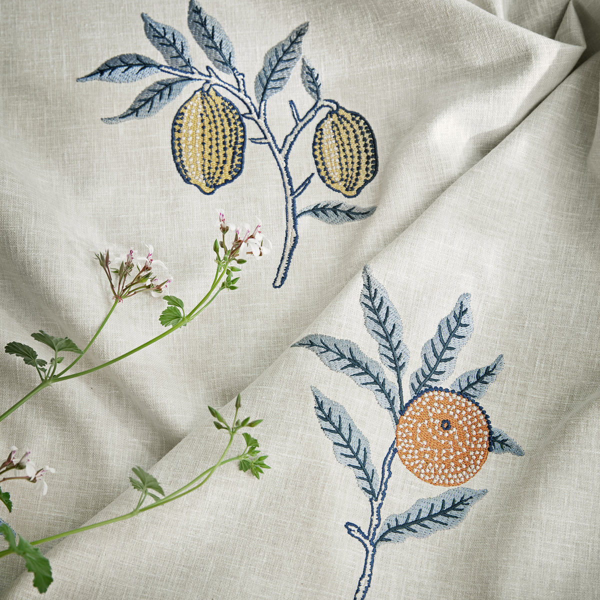 William Morris At Home Fruit Embroidered Fabric River