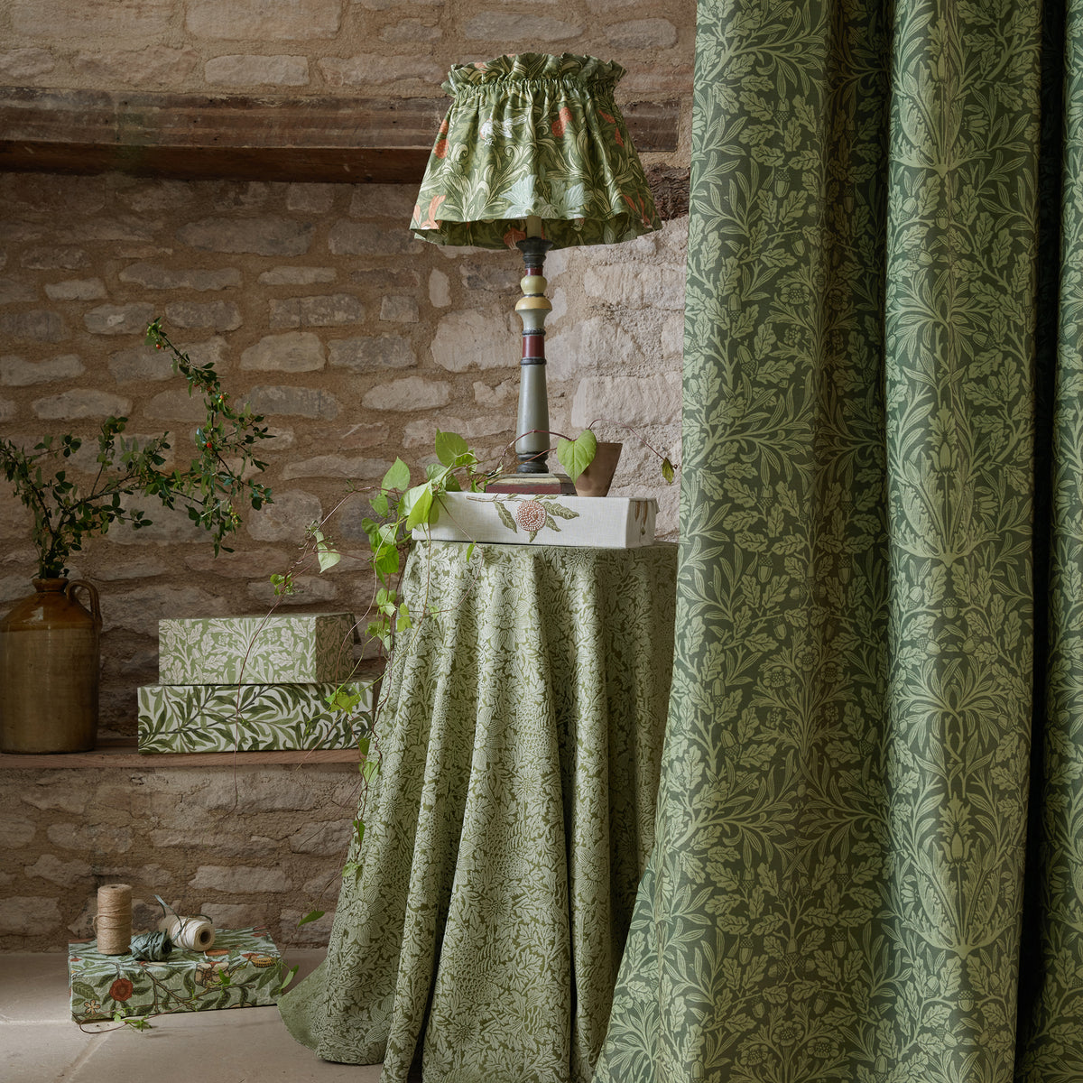 William Morris At Home Acorn Velvet Fabric Moss
