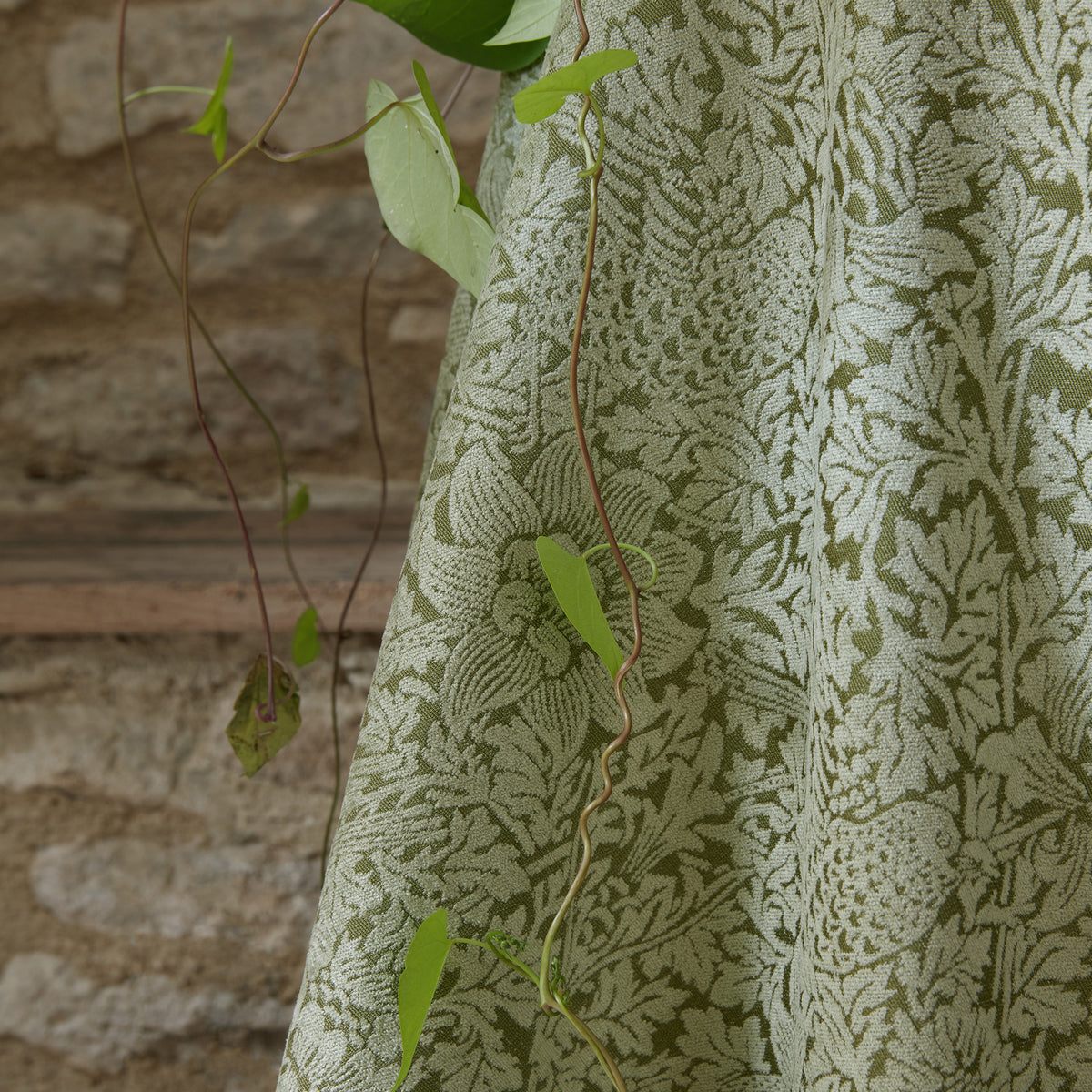 William Morris At Home Bird and Anemone Woven Fabric Moss
