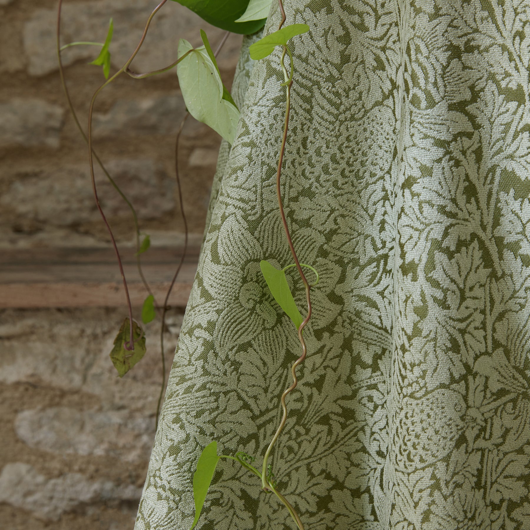William Morris At Home Bird and Anemone Woven Fabric Moss