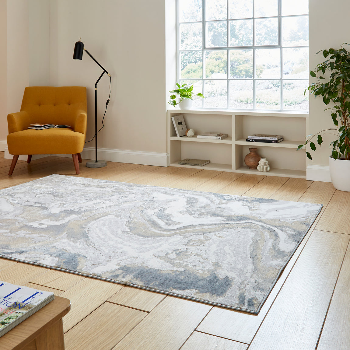 Tidal TL837 Metallic Effect Yarn Rug Silver Beige