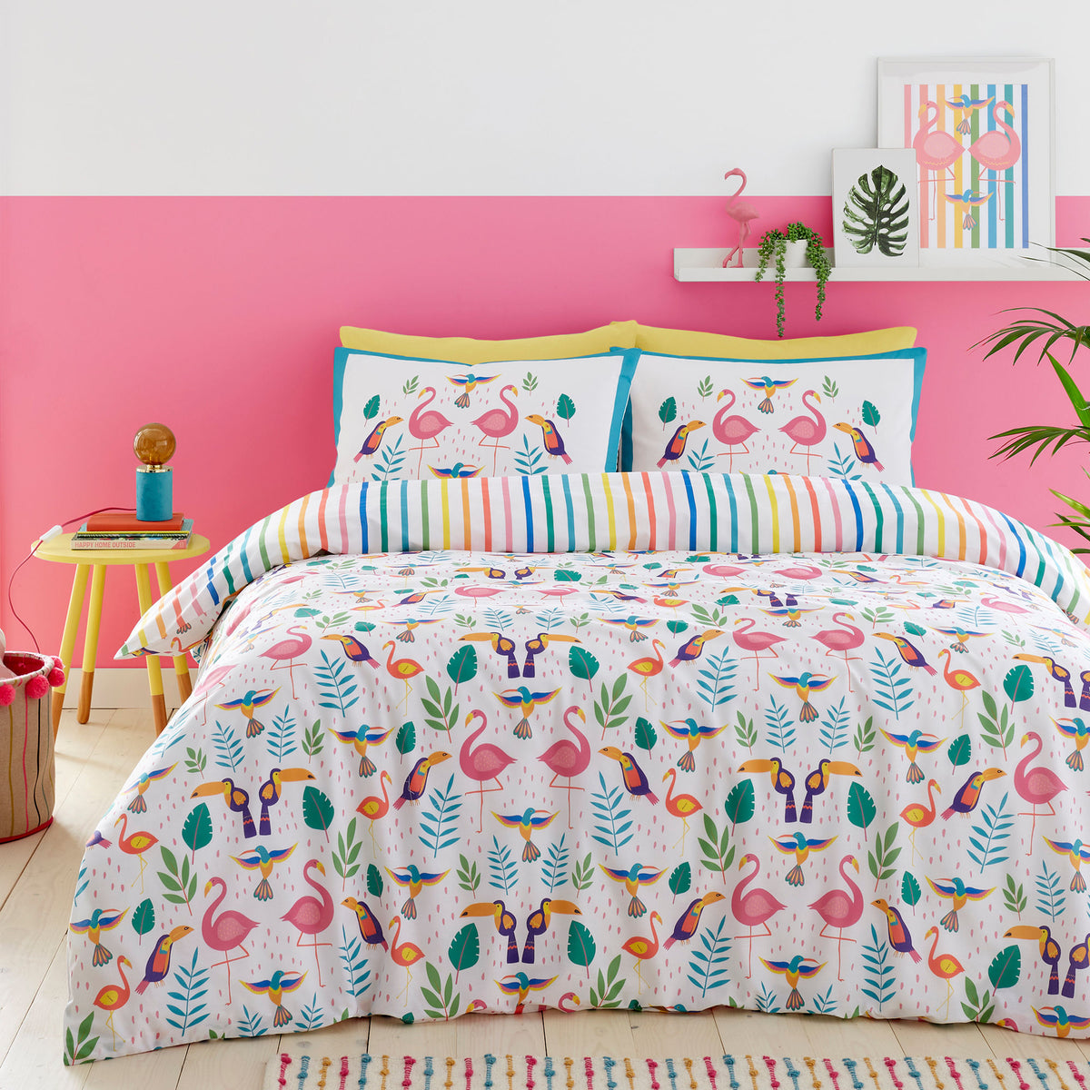 Fusion Tropical Flamingo Duvet Cover Bedding Set Pink