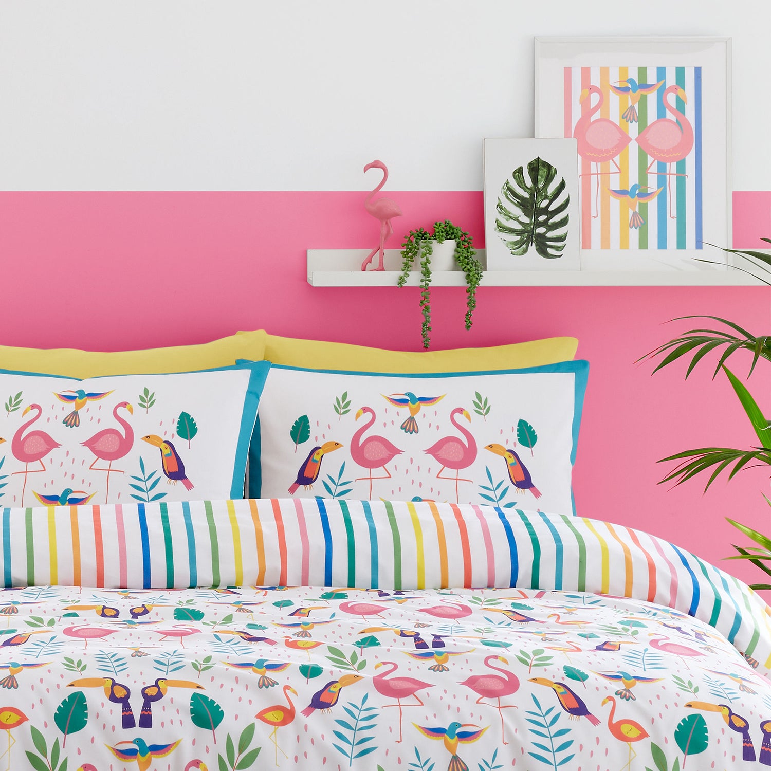 Fusion Tropical Flamingo Duvet Cover Bedding Set Pink