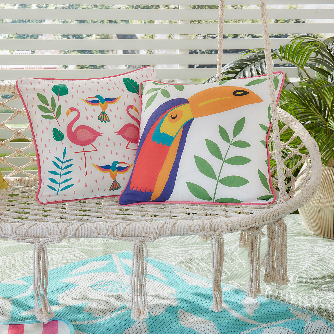 Fusion Tropical Flamingo Outdoor Filled Cushion 43cm x 43cm Pink