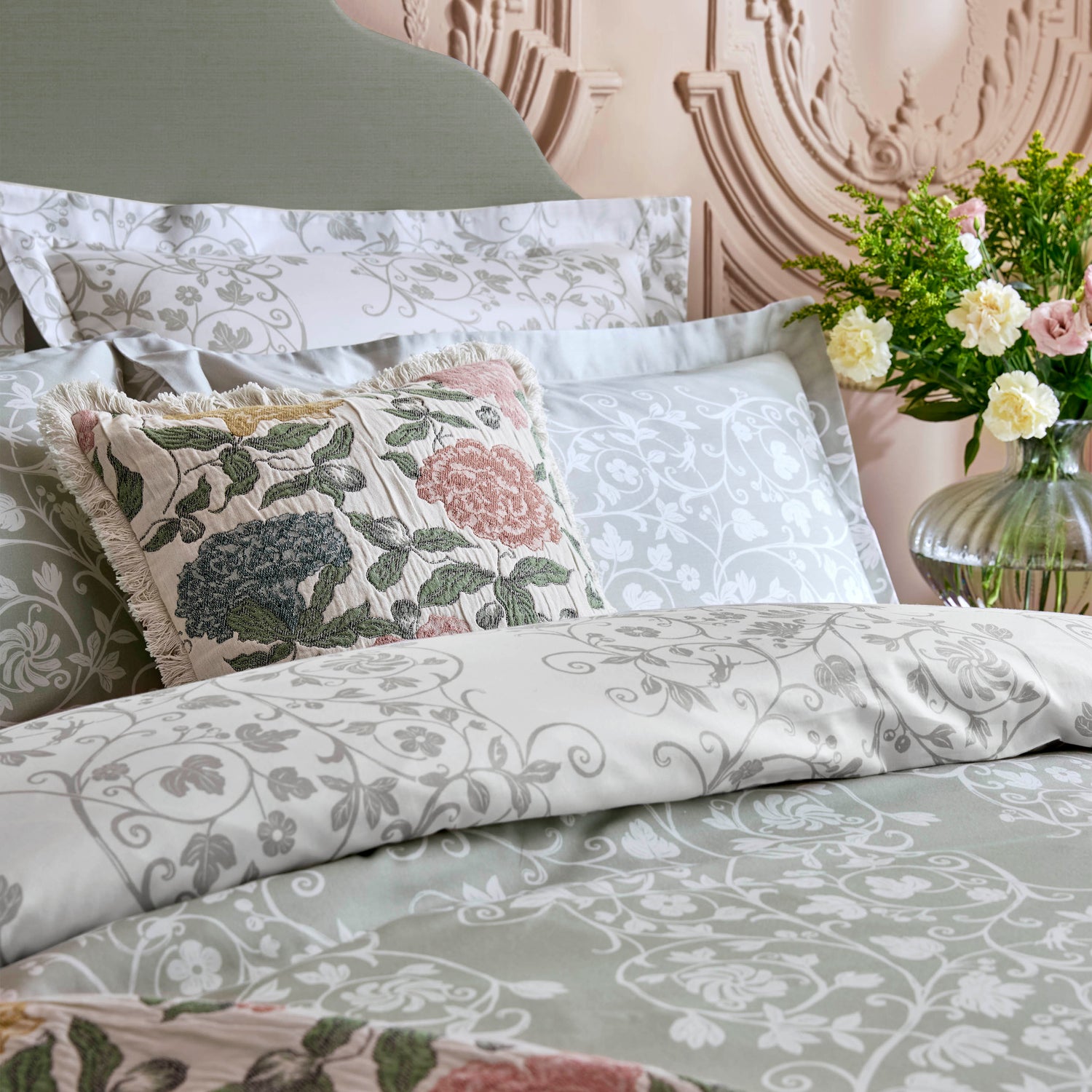 Historic Royal Palaces Tudor Trail Duvet Cover Bedding Set Sage