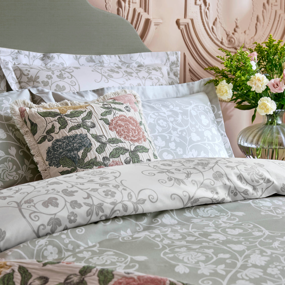 Historic Royal Palaces Tudor Trail Duvet Cover Bedding Set Sage