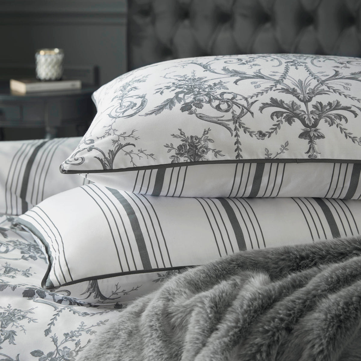 Laura Ashley Tuileries Pillowcase Housewife Charcoal