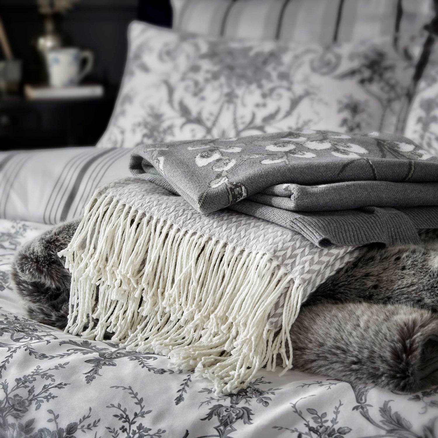 Laura Ashley Tuileries Duvet Cover Bedding Set Charcoal