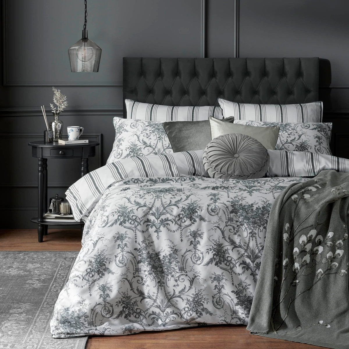 Laura Ashley Tuileries Pillowcase Housewife Charcoal