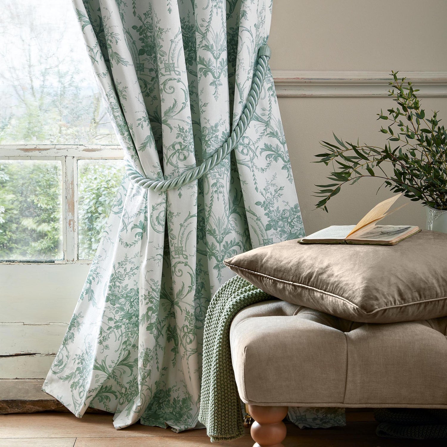 Laura Ashley Tuileries Ready Made Eyelet Blackout Curtains Dark Sage