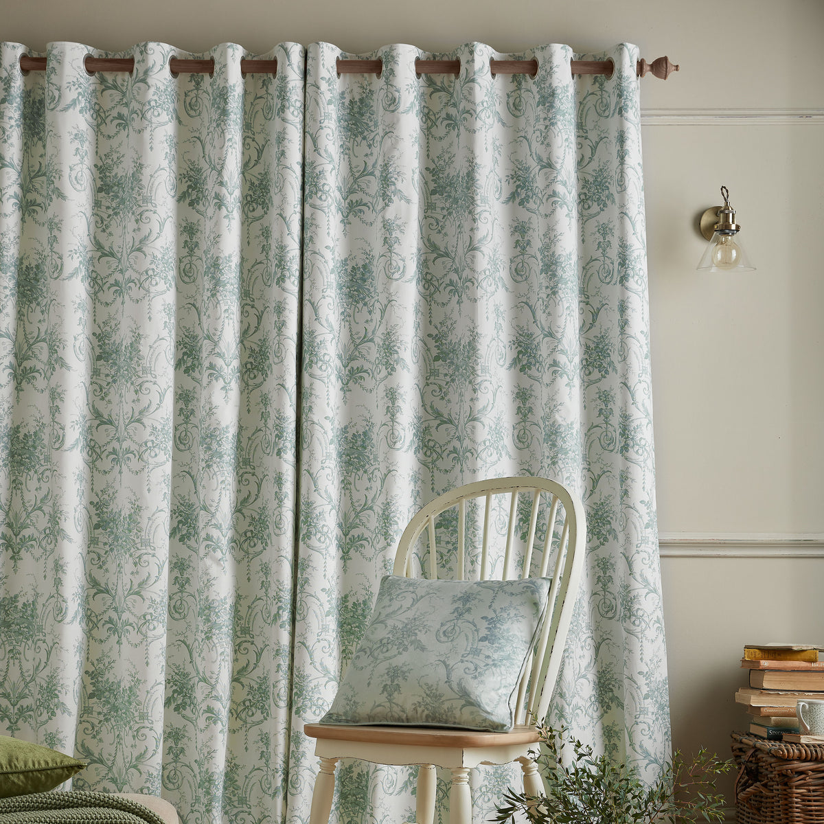 Laura Ashley Tuileries Ready Made Eyelet Blackout Curtains Dark Sage
