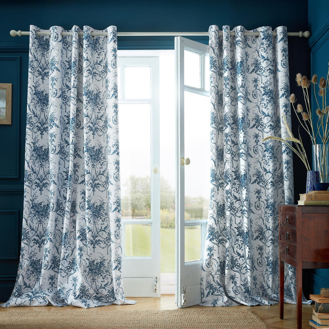 Laura Ashley Tuileries Ready Made Eyelet Curtains Midnight