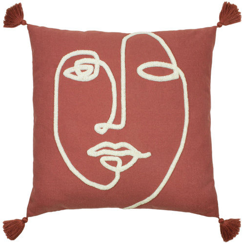 furn. Uno Face Tufted Tasselled 45cm x 45cm Filled Cushion Red Clay