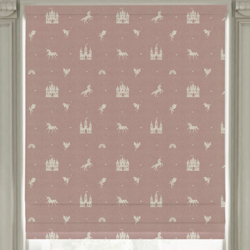 ANTE DECOR Castles And Unicorns Printed Cotton Made To Measure Roman Blind Pink