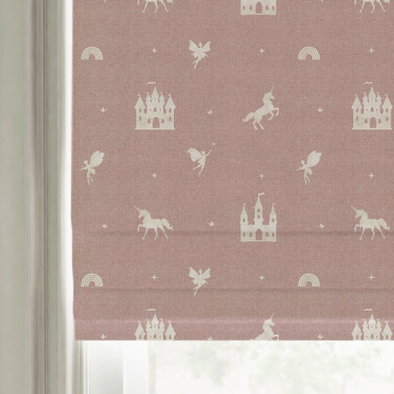 ANTE DECOR Castles And Unicorns Printed Cotton Made To Measure Roman Blind Pink