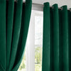Velvet Triple Woven Ready Made Eyelet Blackout Curtains Green