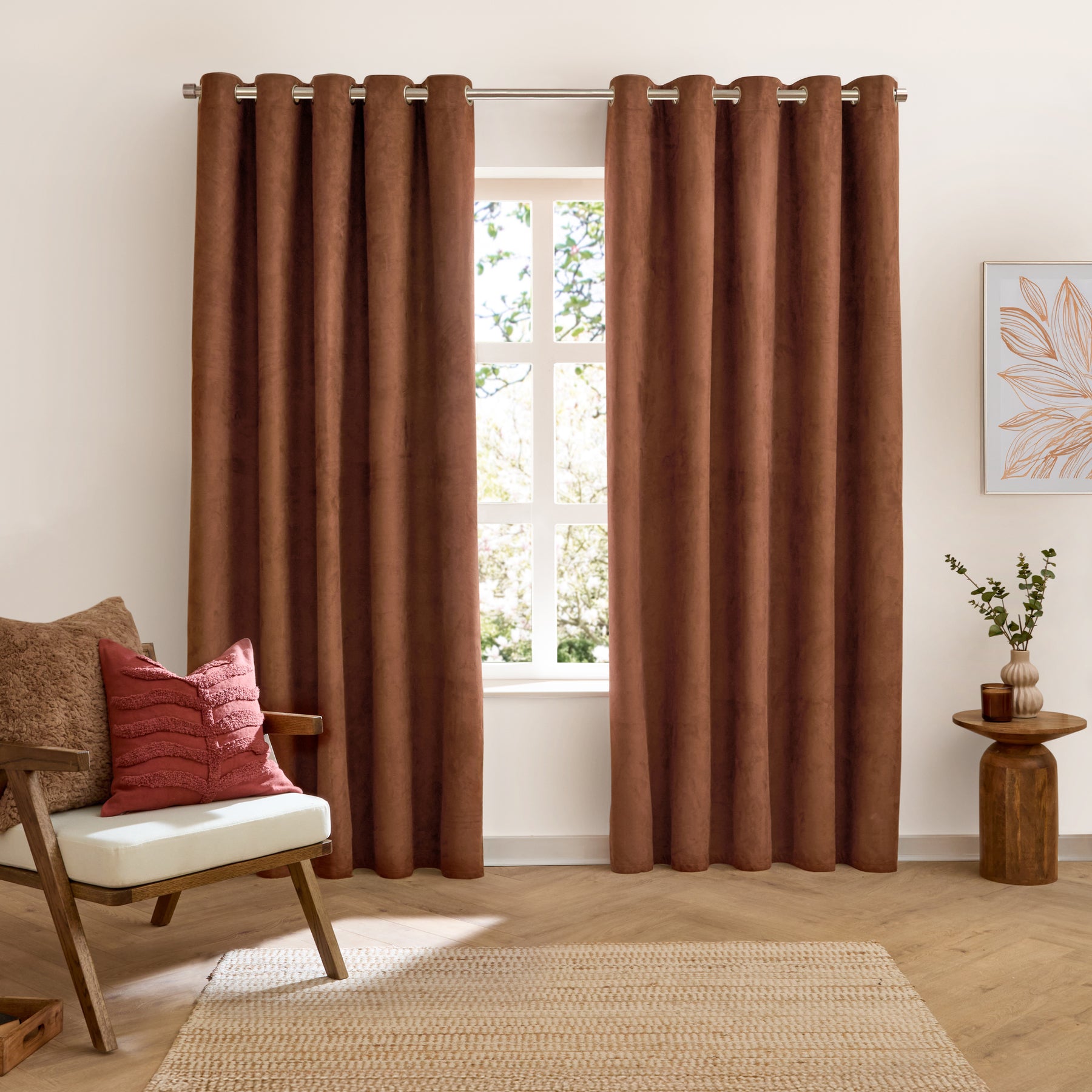 Furn Verso Reversible Suede Look Ready Made Eyelet Blackout Curtains Cinnamon