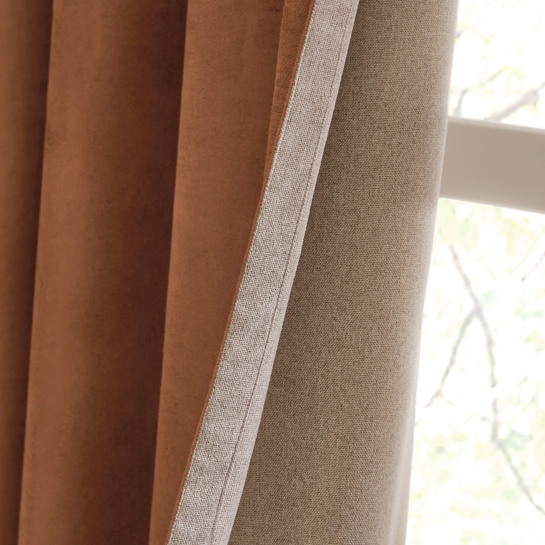 Furn Verso Reversible Suede Look Ready Made Eyelet Blackout Curtains Cinnamon