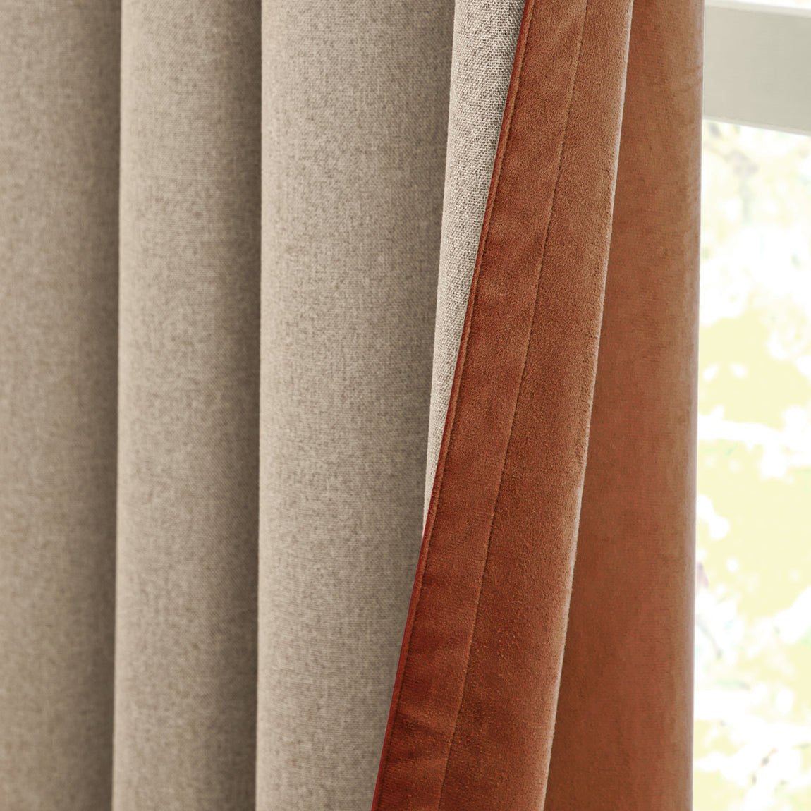 Furn Verso Reversible Suede Look Ready Made Eyelet Blackout Curtains Cinnamon